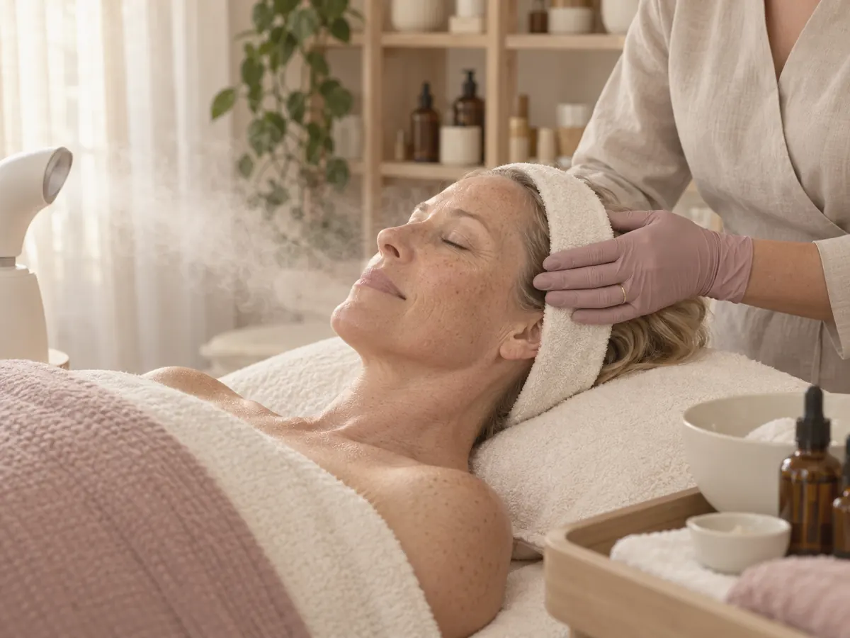 Gentle steam during a deep-cleansing facial