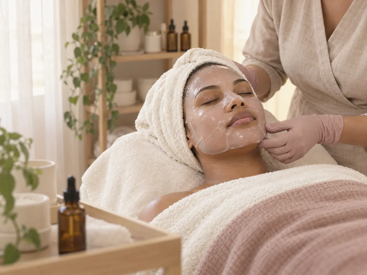 A cooling hydrogel mask smoothed on during a hydrating facial