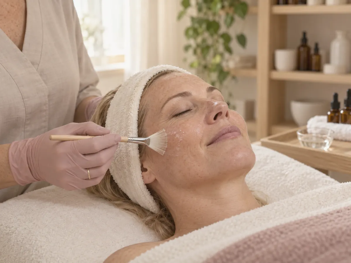 A professional peel applied with a fan brush